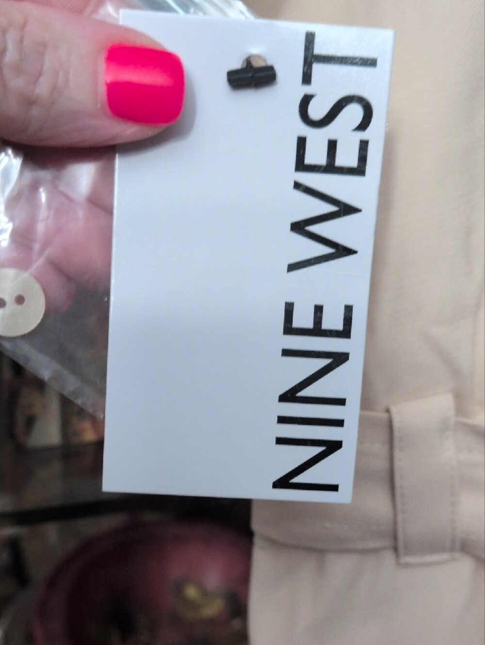 Nine West Soft Blush/Beige Button-Up One Piece Dressy Jumpsuit - Picture 8 of 11